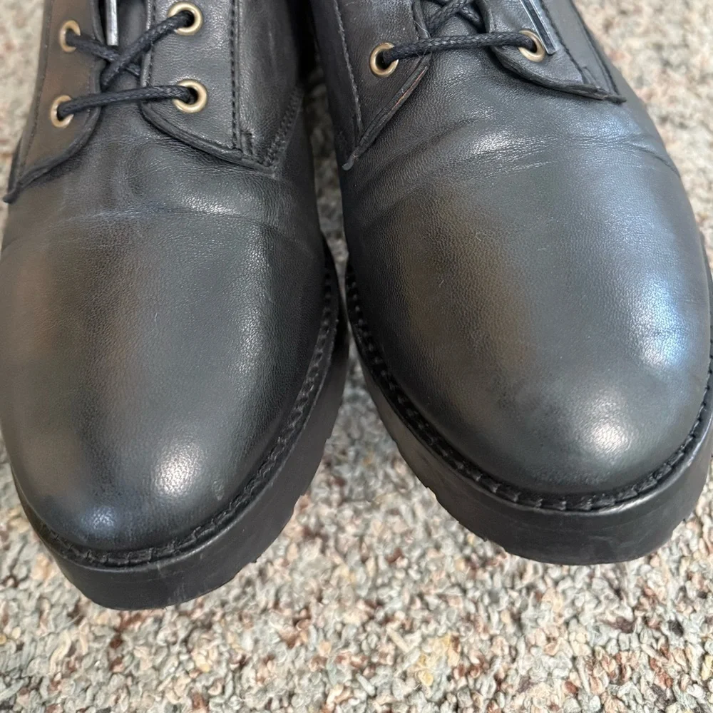Sezane Black Leather Lace-Up Ankle Boots with Buckle